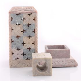 Stone Incense Stick Holder Palo Santo Holder with Cover 3 Parts